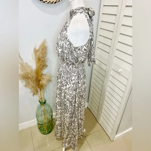Vince Camuto • Women’s Elegant Ivory Paisley Halter Maxi Dress XS NWOT - Picture 8 of 14